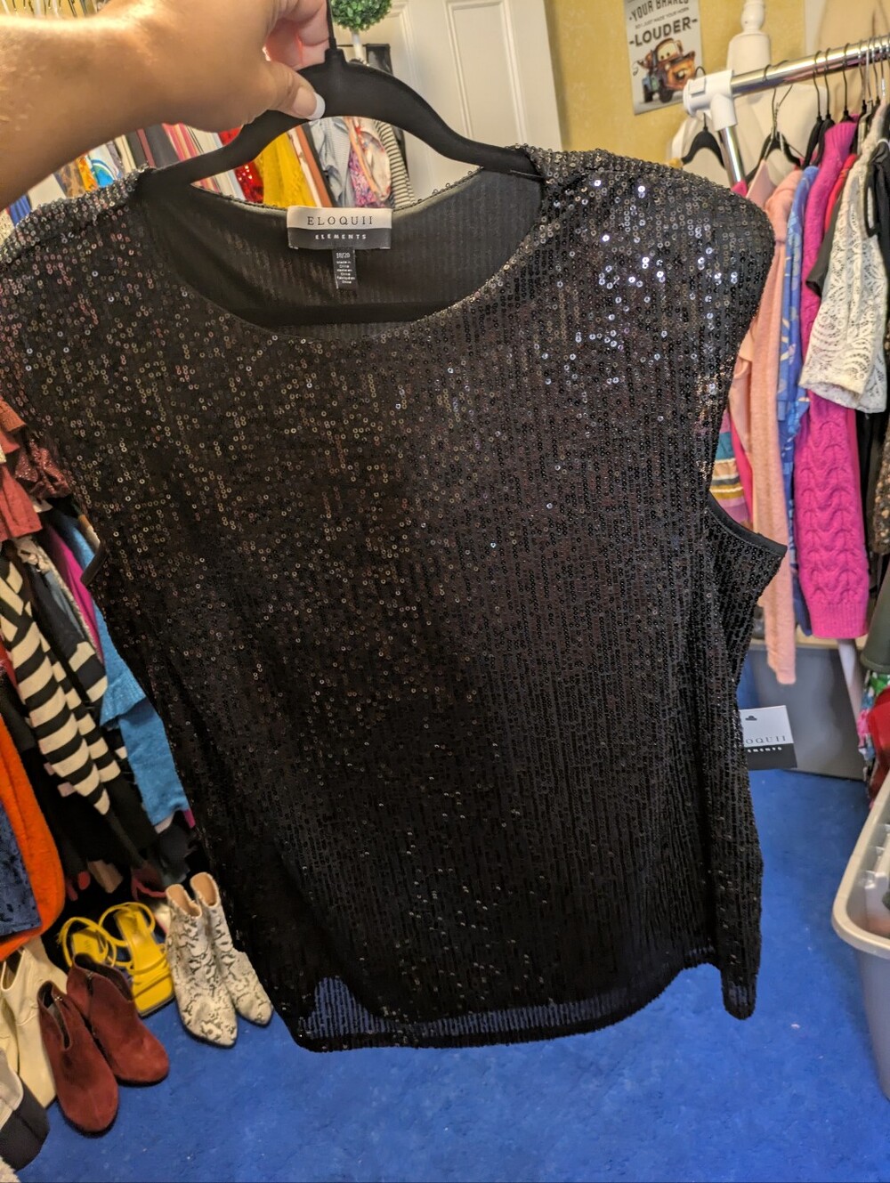 ELOQUII Elements Women’s Plus Size 18/20 Black Sequin Sleeveless Party Top NWT
